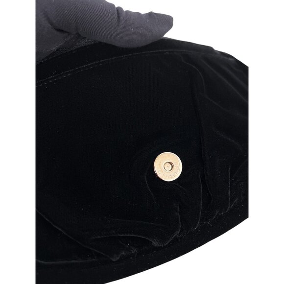 CHANEL  Half Moon  Black Velvet Leather Wallet on Chain Clutch Shoulder Bag Auth - Picture 7 of 16